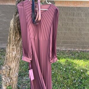 Zara Long Sleeve Pleated Dress in Mauve